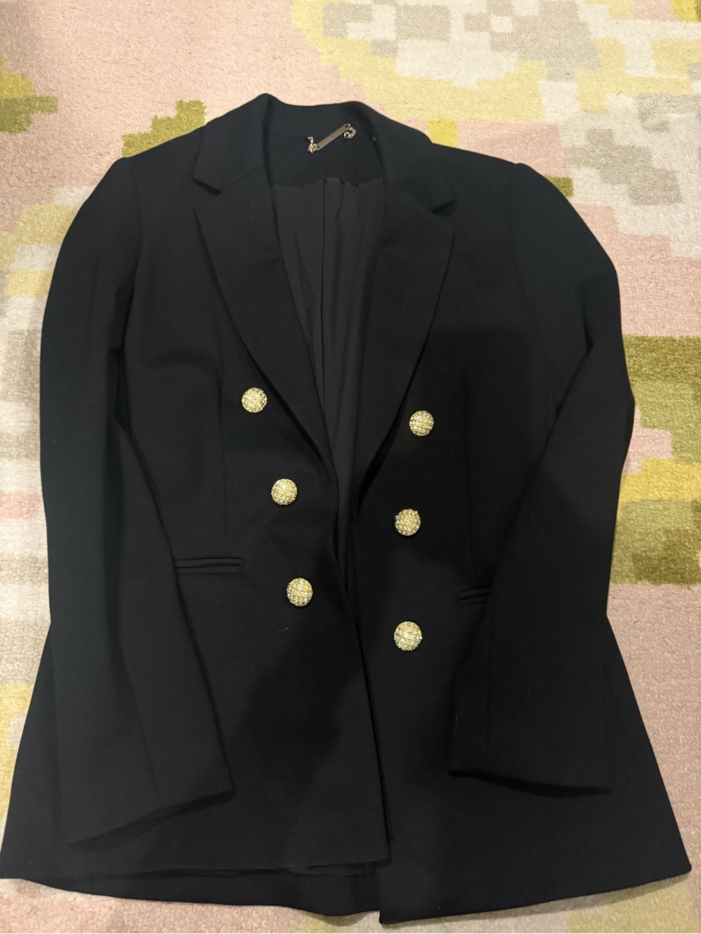 Tahari Women's Black Double-Breasted Blazer with Gold Buttons